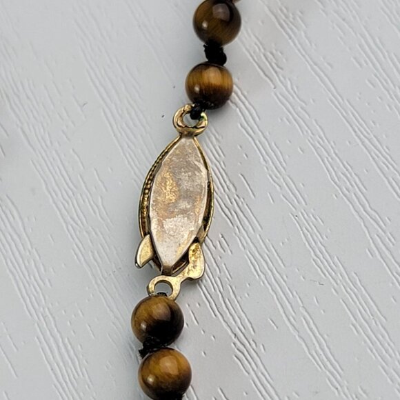 Vintage Tiger's Eye Graduated Necklace 28 Inch Gold-Tone Filigree Box Clasp - Picture 10 of 12